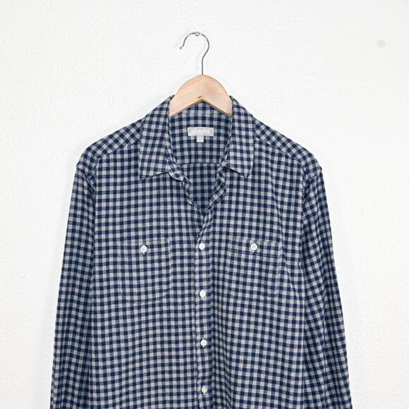 ASH & ERIE Men's Button up Flannel Shirt in Blue Grey Gingham check size Large - Picture 2 of 7